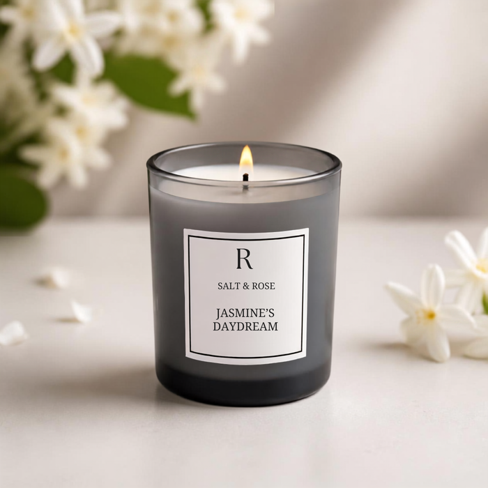 Salt & Rose Cosmetics Jasmine's Daydream organic soy candle, a small evening ritual after a chaotic day