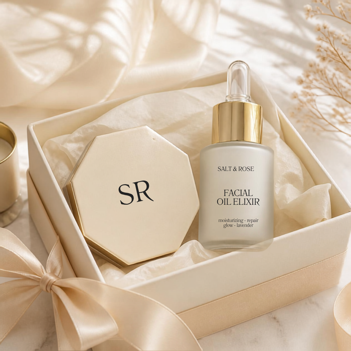 Gold-for-Days Geschenkset mit Facial Oil Elixir in edler Geschenkbox mit Schleife – Salt & Rose Cosmetics